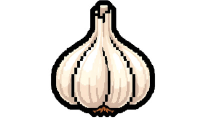 Pixel Art Garlic Head Illustration isolated on white background