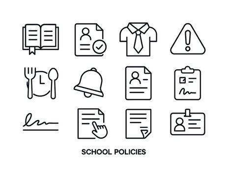Educational Guidelines Icons. School Policies. Line icon set of