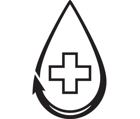 Fototapeta premium A medical droplet icon with a plus sign ideal for healthcare on transparent background silhouette