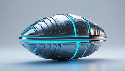 Futuristic UFO Alien Spaceship with Blue Glowing Lights Sci-Fi Concept.