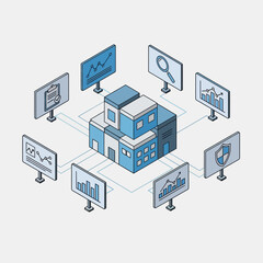 Centralized Data Hub with Multiple Monitoring Screens.
