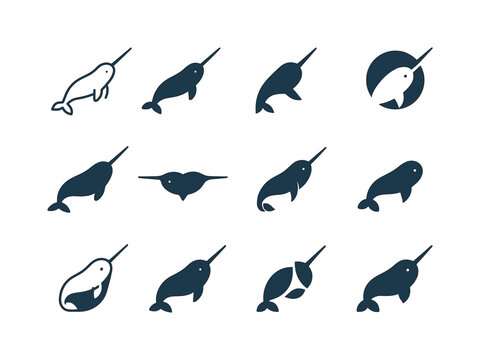 Arctic Narwhal Logos. Arctic. Icon set. Set Logo of Arctic: narw