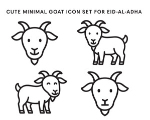 Obraz premium Cute Minimal Goat Line Icon Set for Eid al-Adha: Islamic Festival, Qurbani Animal Sacrifice, and Bakrid Symbols