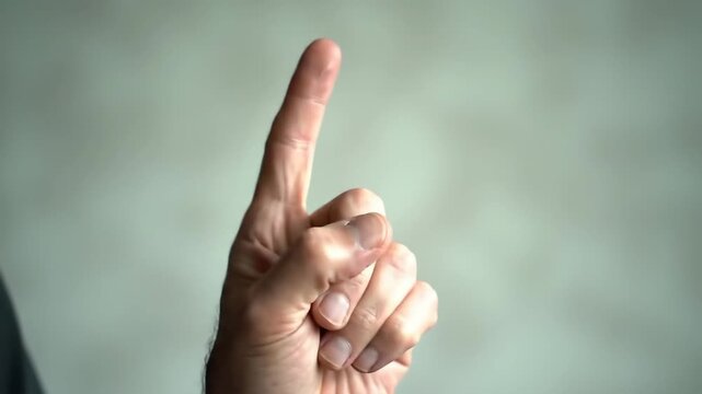 Hand pointing up near blurred wall background for teaching resource