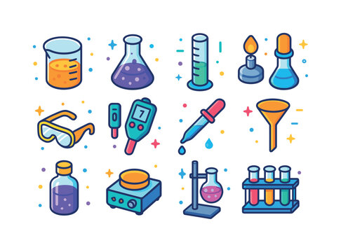 Colorful Chemical Equipment Icons. Chemical Equipment. Colorful