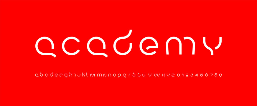 Technology science font, digital cyber alphabet, Latin letters A, B, C, D, E, F, G, H, I, J, K, L, M, N, O, P, Q, R, S, T, U, V, W, X, Y, Z and Arab numerals 0, 1, 2, 3, 4, 5, 6, 7, 8, 9 space style