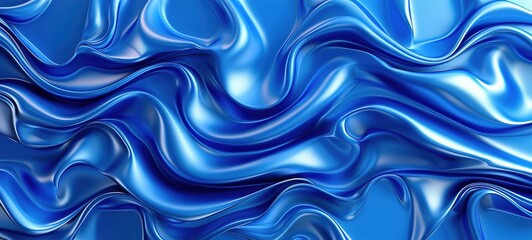 Vibrant Blue Liquid Metal Background with Smooth Waves and Reflections