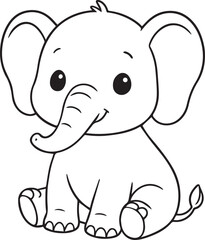 Cute Baby Elephant Coloring Page – Kawaii Animal Line Art Illustration