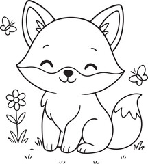 Cute Fox Coloring Page – Kawaii Animal Line Art Illustration