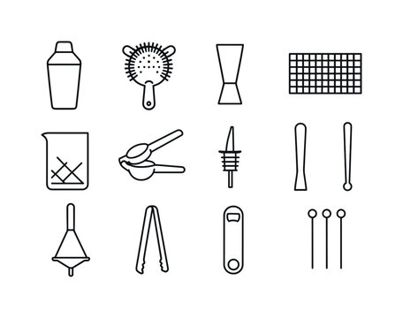 Cocktail Icon Set. Cocktail Essentials. Line icon set of Cocktai