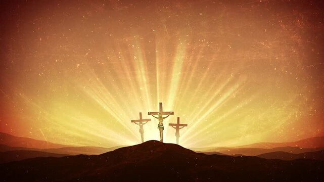 Worship and Prayer Background with Cross and Light Rays 4K