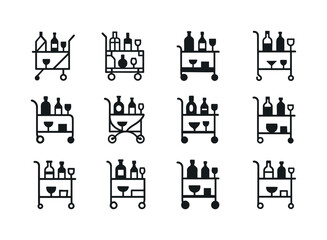 Stylish Bar Cart Icons. Stylish Bar Cart with Liquor and Glasswa
