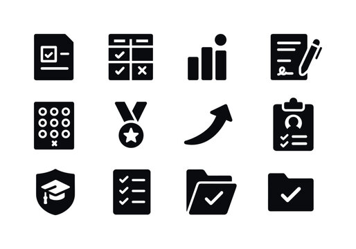 Learning Evaluation Icons. Learning evaluation. Solid icon set o