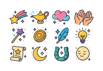 Wish Fulfillment Icons. Wish fulfillment. Colorful isometric vec