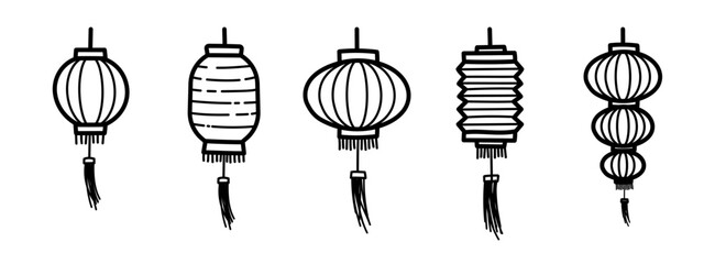 chinese lantern doodle hand drawing lunar new year ornament element china asian