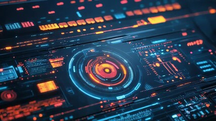 Digital holographic display showing futuristic data interface analytics - Powered by Adobe