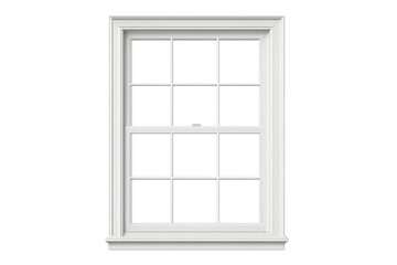 White classic sash window frame with muntins, providing a clear transparent view, perfect for architectural design