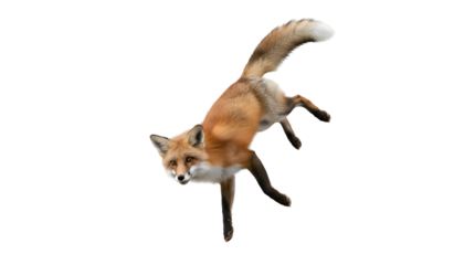 Dynamic Red Fox Leaping Action Isolated. Wild Creature Pouncing Motion Wildlife Mammal. on white background