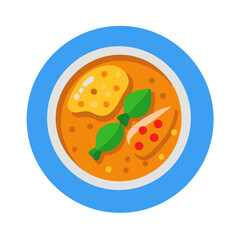 Flat vector art of Thai soup Tom Yum Kung