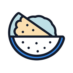 Stylized watermelon slice icon with toppings on a plate
