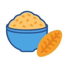 Bowl of Couscous with Decorative Leaf, Isolated on white