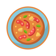 Flat vector illustration of soup in bowl isolated
