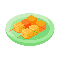 Isometric dessert cubes on plate isolated on white background