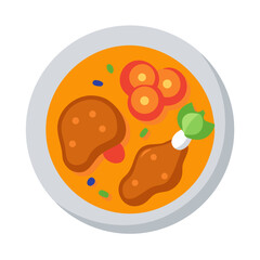 Colorful flat illustration of stew served in white plate