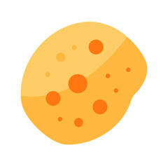 Cartoon illustration of a cheese-like shape with circles