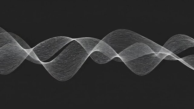 White Wavy Lines Forming Abstract Sound Wave on Black Background audio wave waveform . Seamless looping animation video background