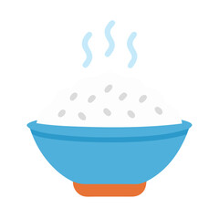 Stylized bowl of hot rice against a white background
