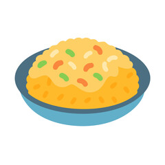 Stylized bowl of fried rice with colorful toppings
