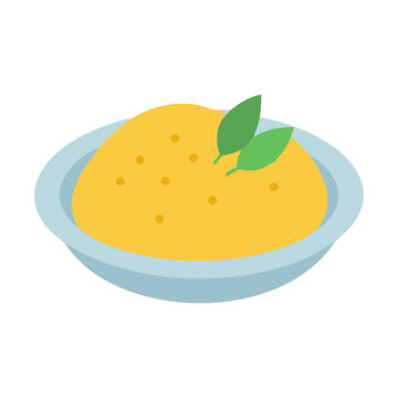 Simple illustration of polenta dish with basil garnish