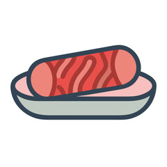 Flat illustration of reddish sausage on dish isolated design