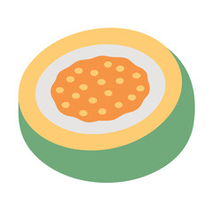 Stylized passion fruit cross section on a white background