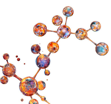 Molecules on a transparent background. Molecular nanostructure with atoms, chemical bonds, biomolecules. Science, medicine, education. Chemistry research, pharmaceuticals, biotechnology industry PNG