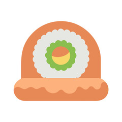 Stylized sushi roll illustration on white backdrop, flat design