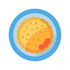 Cartoon Fried Rice Dish with Toppings and Blue Plate