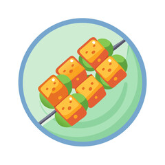 Delicious tofu skewers on a plate in flat design