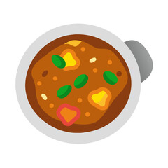 Bowl of savory stew with vegetables in flat style