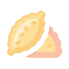 Two cartoon pierogi or dumplings on a white background