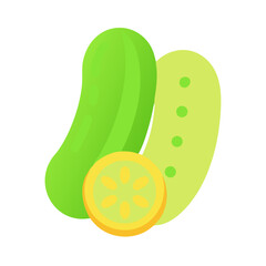 Three cucumbers flat illustration on plain background, healthy food