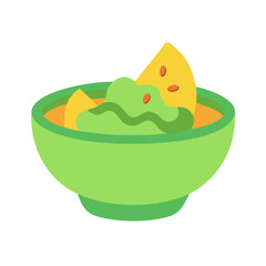Guacamole bowl with tortilla chips on white background flat