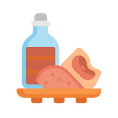 Olive oil bottle and chicken cutlets on orange plate