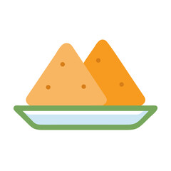 Samosas on plate, food illustration, ethnic cuisine concept