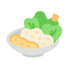 Stylized bowl of salad with dressing illustration on white