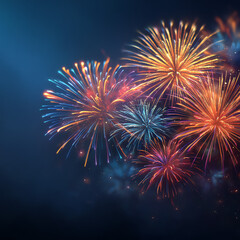 Obraz premium A vibrant display of colorful fireworks illuminating the night sky, creating a festive atmosphere and captivating viewers with their brilliant patterns.