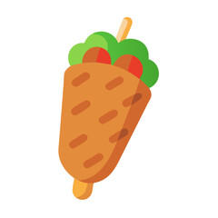 Stylized kebab illustration with colorful fillings on white background