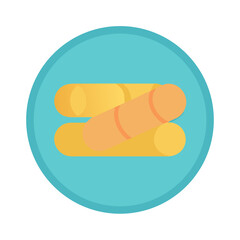 Interlocking cylinders graphic on a blue round background