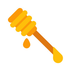 Honey dipper with dripping honey drops on white background